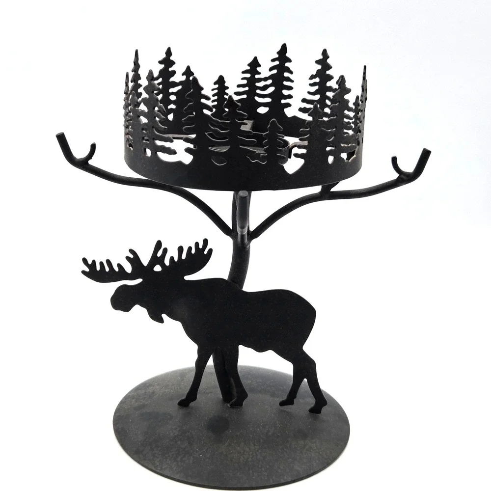 Moose Tealight Candleholder Rustic Black Metal PartyLite Farmhouse Decor‎